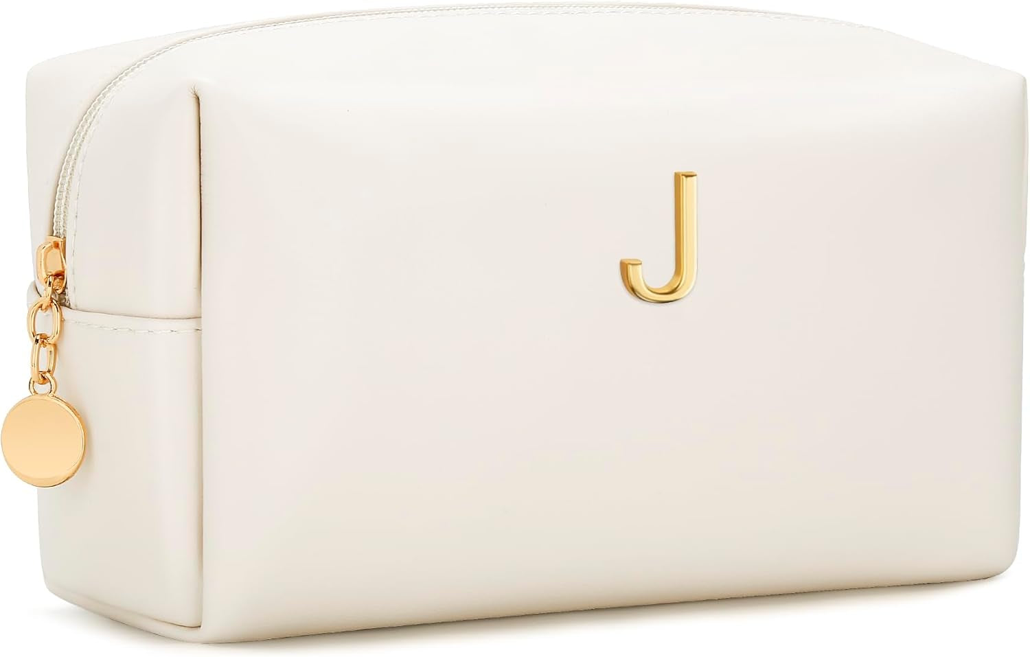 Gifts for Women Bridesmaid Gifts Personalized Initial Makeup Bag PU Leather Cosmetic Waterproof Travel Toiletry Bag (Beige A)