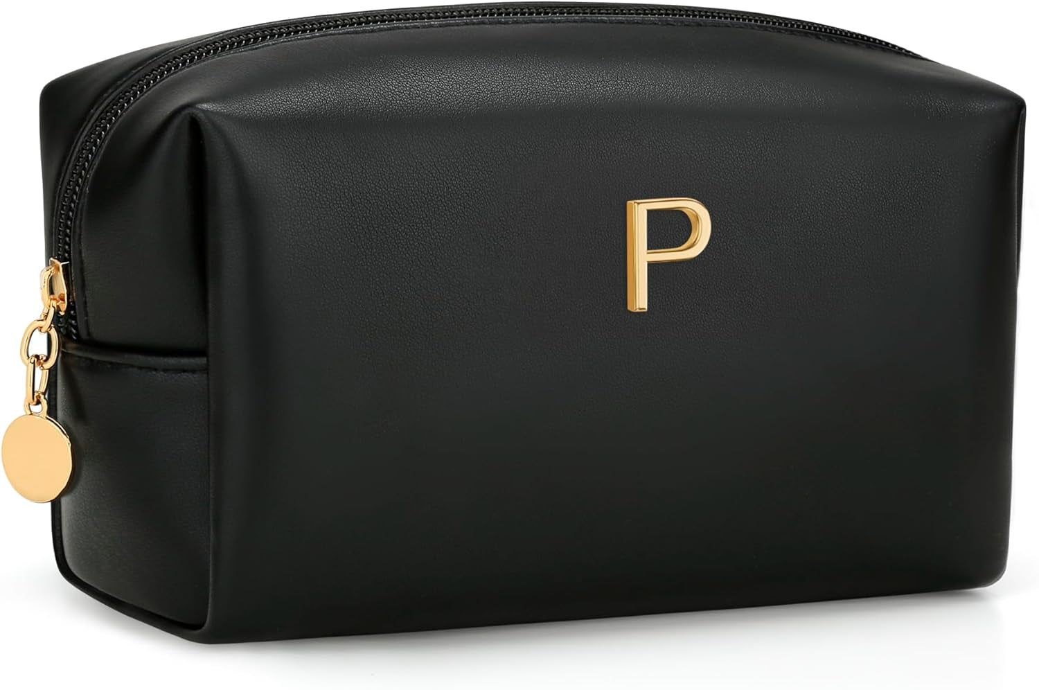 Gifts for Women Bridesmaid Gifts Personalized Initial Makeup Bag PU Leather Cosmetic Waterproof Travel Toiletry Bag (Beige A)