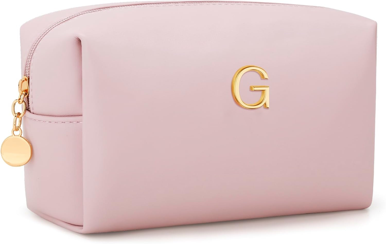Gifts for Women Bridesmaid Gifts Personalized Initial Makeup Bag PU Leather Cosmetic Waterproof Travel Toiletry Bag (Beige A)