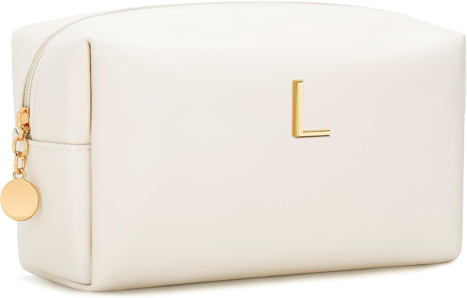 Gifts for Women Bridesmaid Gifts Personalized Initial Makeup Bag PU Leather Cosmetic Waterproof Travel Toiletry Bag (Beige A)
