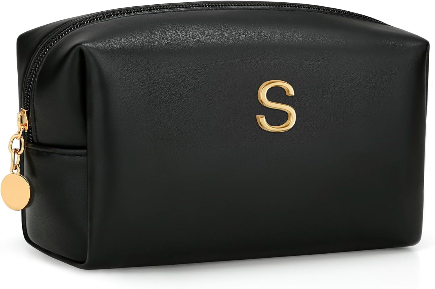 Gifts for Women Bridesmaid Gifts Personalized Initial Makeup Bag PU Leather Cosmetic Waterproof Travel Toiletry Bag (Beige A)