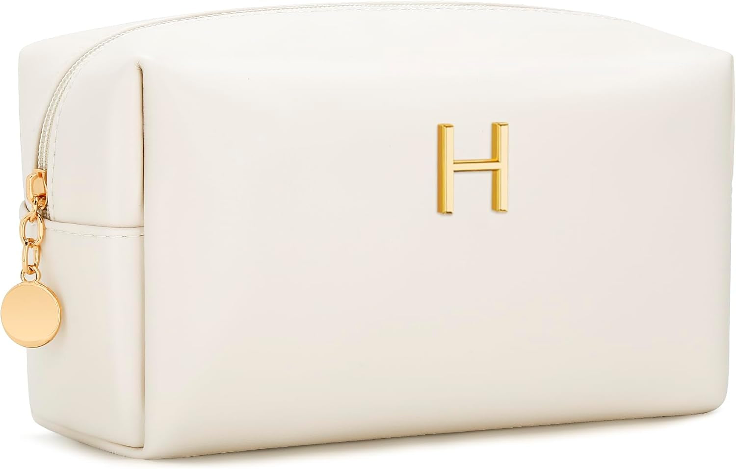 Gifts for Women Bridesmaid Gifts Personalized Initial Makeup Bag PU Leather Cosmetic Waterproof Travel Toiletry Bag (Beige A)
