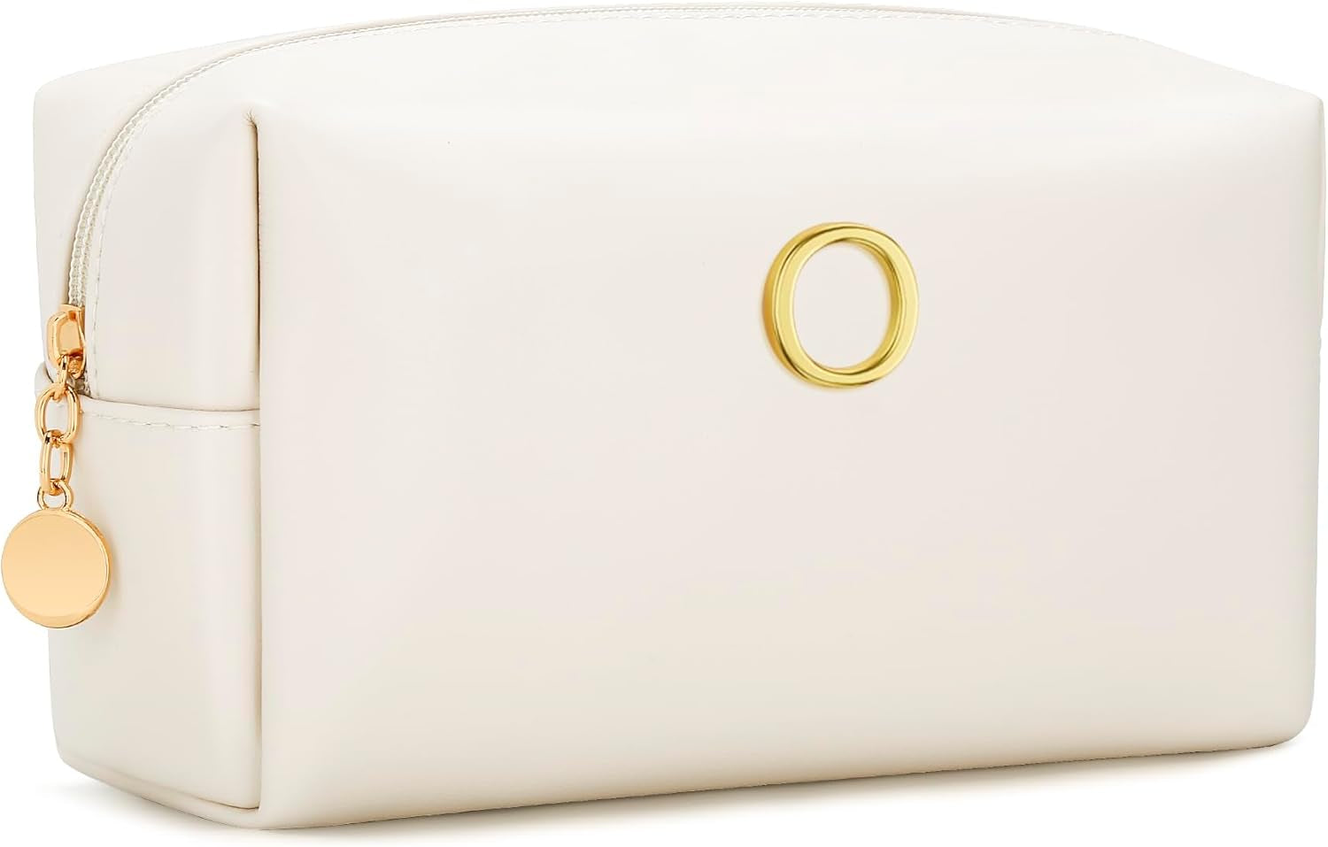Gifts for Women Bridesmaid Gifts Personalized Initial Makeup Bag PU Leather Cosmetic Waterproof Travel Toiletry Bag (Beige A)