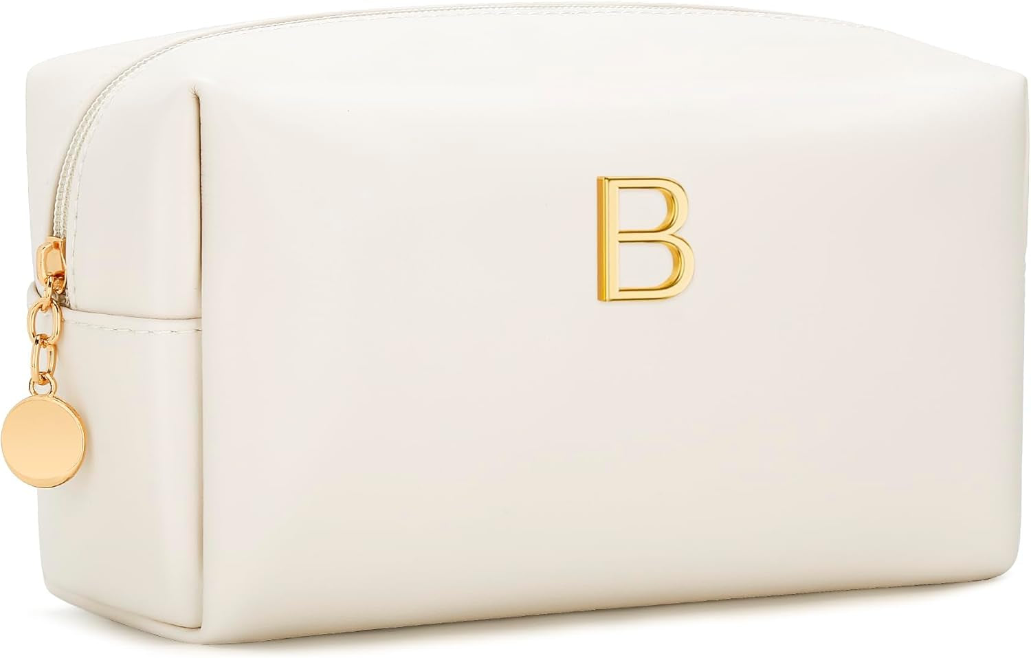 Gifts for Women Bridesmaid Gifts Personalized Initial Makeup Bag PU Leather Cosmetic Waterproof Travel Toiletry Bag (Beige A)