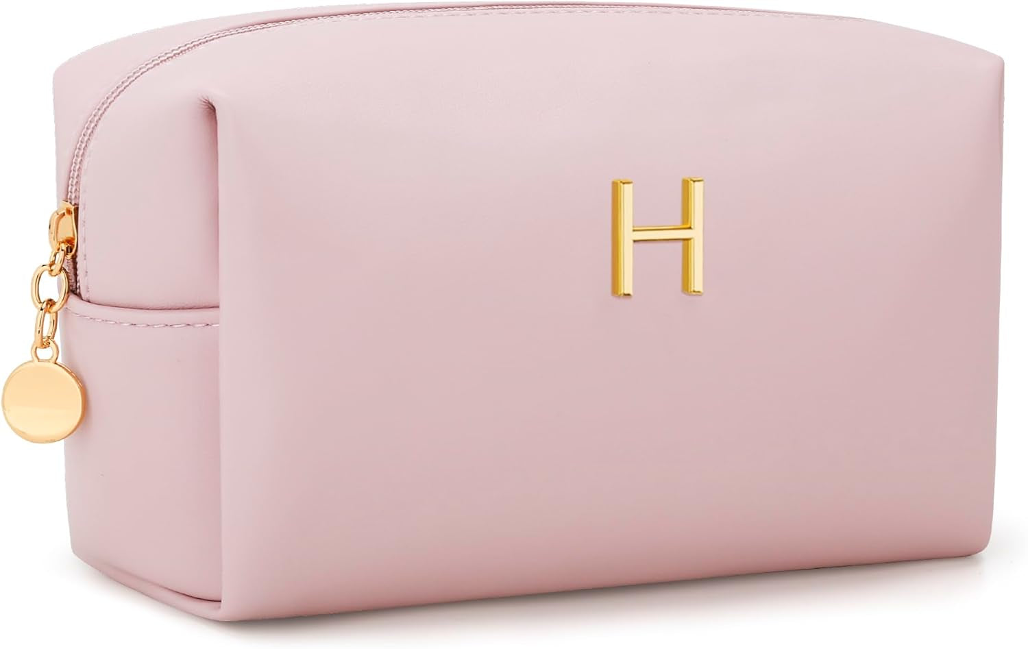 Gifts for Women Bridesmaid Gifts Personalized Initial Makeup Bag PU Leather Cosmetic Waterproof Travel Toiletry Bag (Beige A)