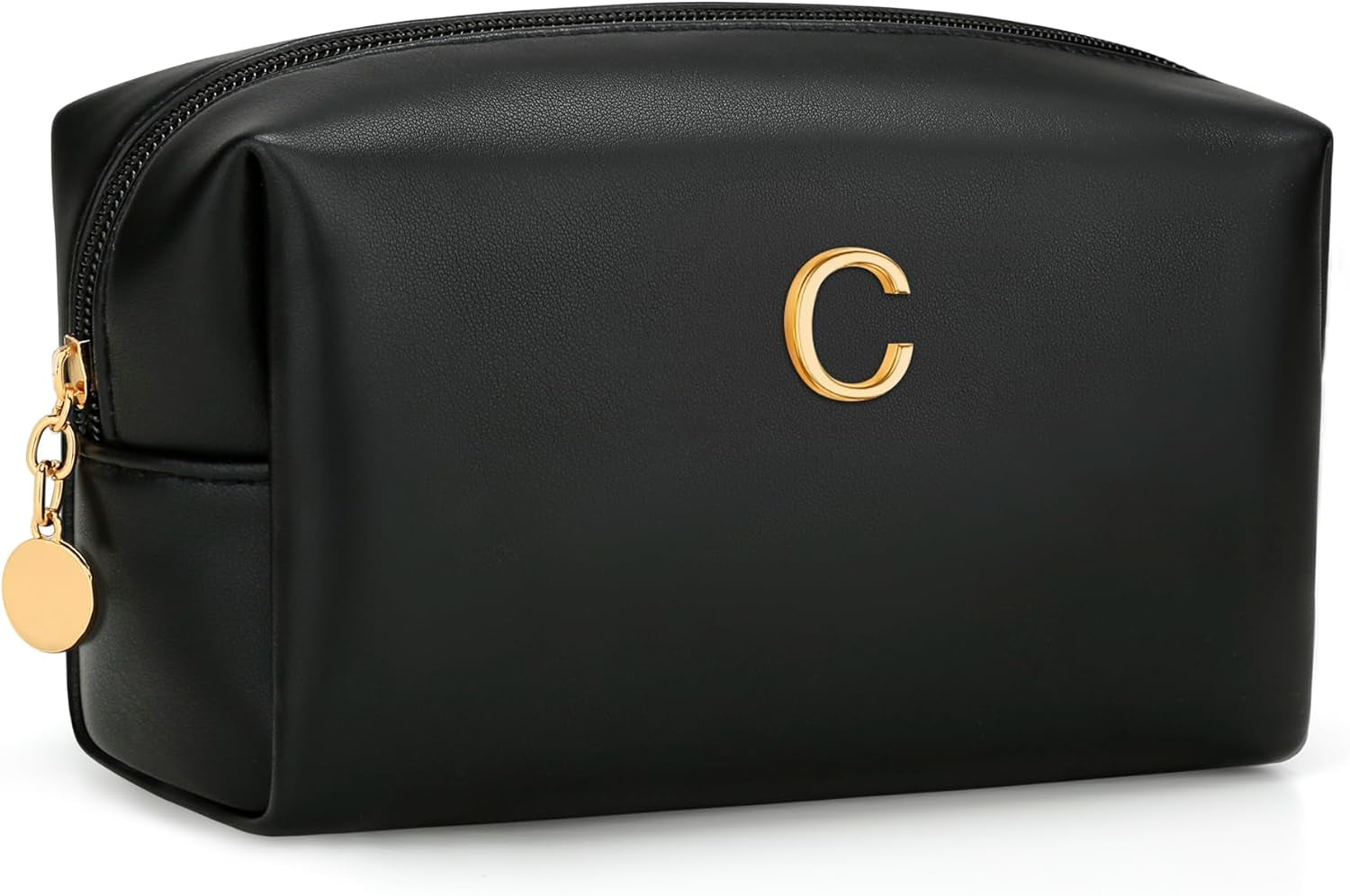 Gifts for Women Bridesmaid Gifts Personalized Initial Makeup Bag PU Leather Cosmetic Waterproof Travel Toiletry Bag (Beige A)