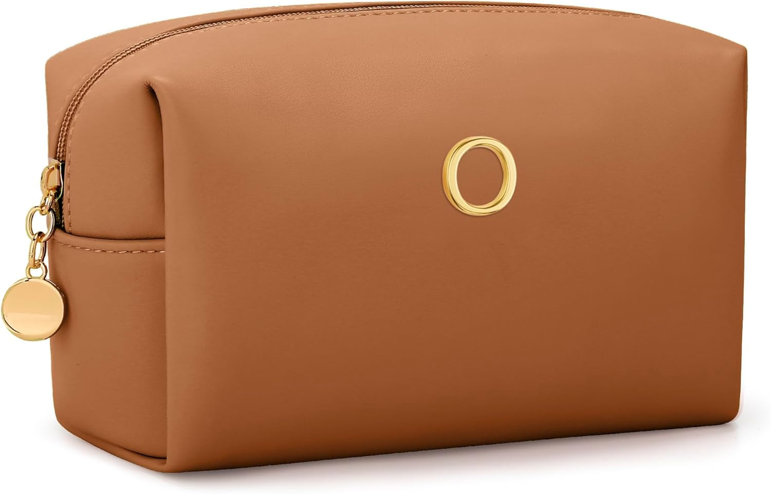 Gifts for Women Bridesmaid Gifts Personalized Initial Makeup Bag PU Leather Cosmetic Waterproof Travel Toiletry Bag (Beige A)
