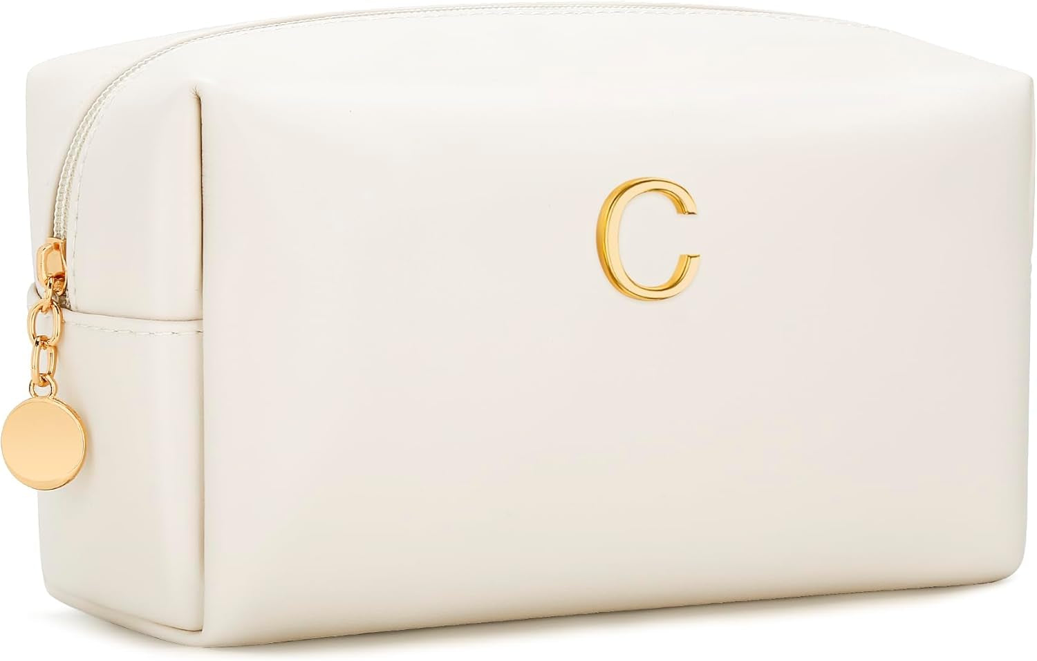 Gifts for Women Bridesmaid Gifts Personalized Initial Makeup Bag PU Leather Cosmetic Waterproof Travel Toiletry Bag (Beige A)
