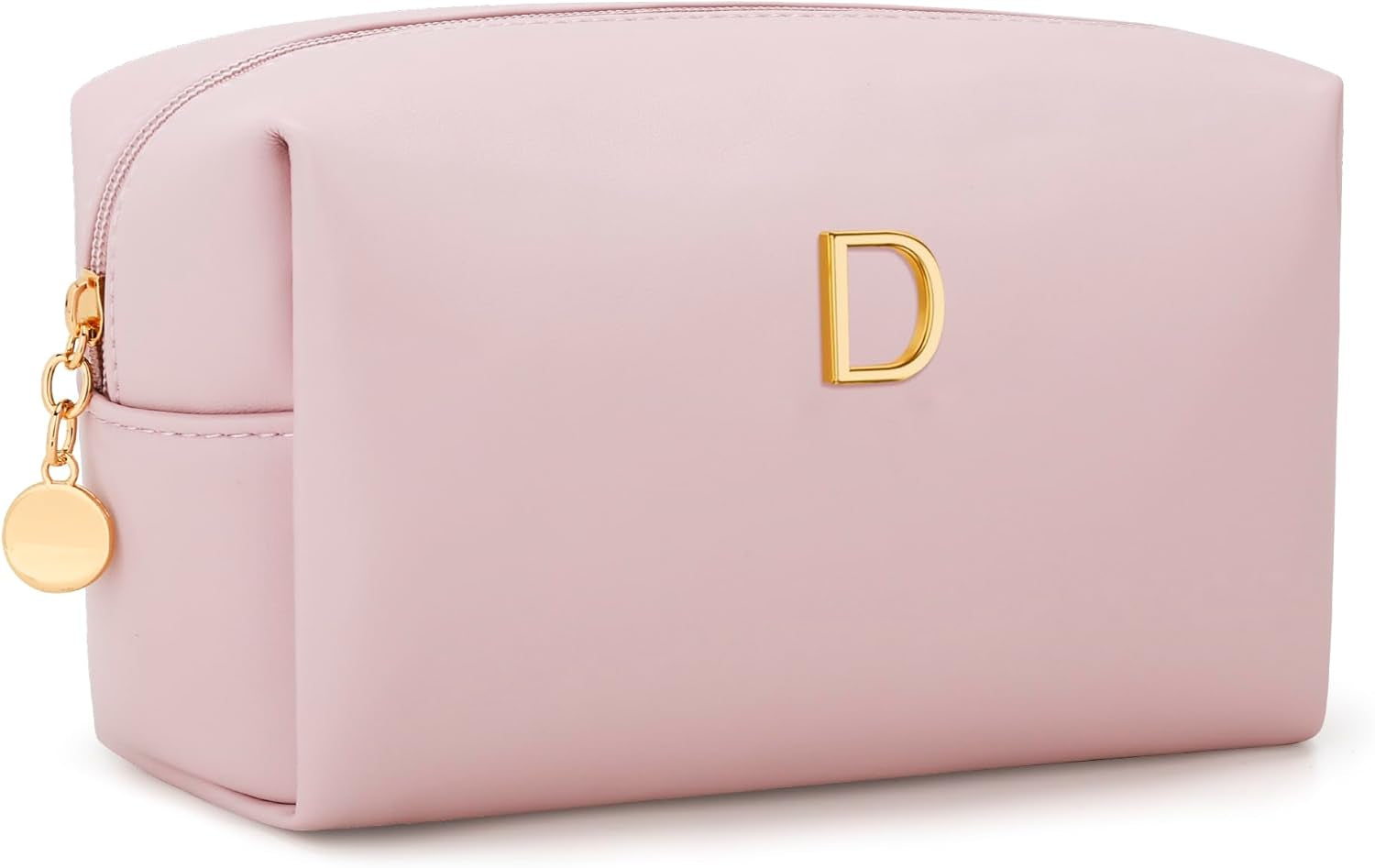 Gifts for Women Bridesmaid Gifts Personalized Initial Makeup Bag PU Leather Cosmetic Waterproof Travel Toiletry Bag (Beige A)