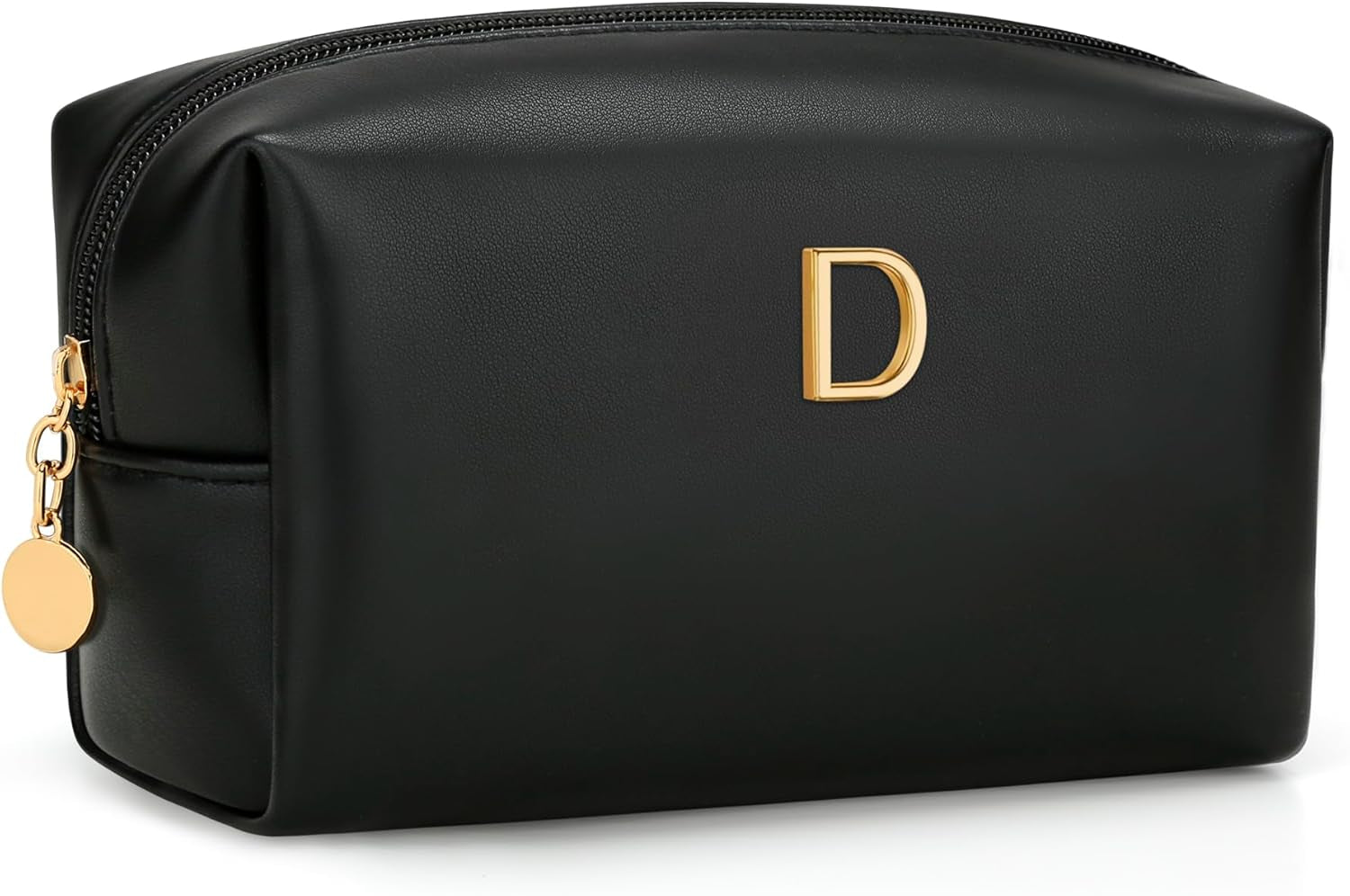 Gifts for Women Bridesmaid Gifts Personalized Initial Makeup Bag PU Leather Cosmetic Waterproof Travel Toiletry Bag (Beige A)
