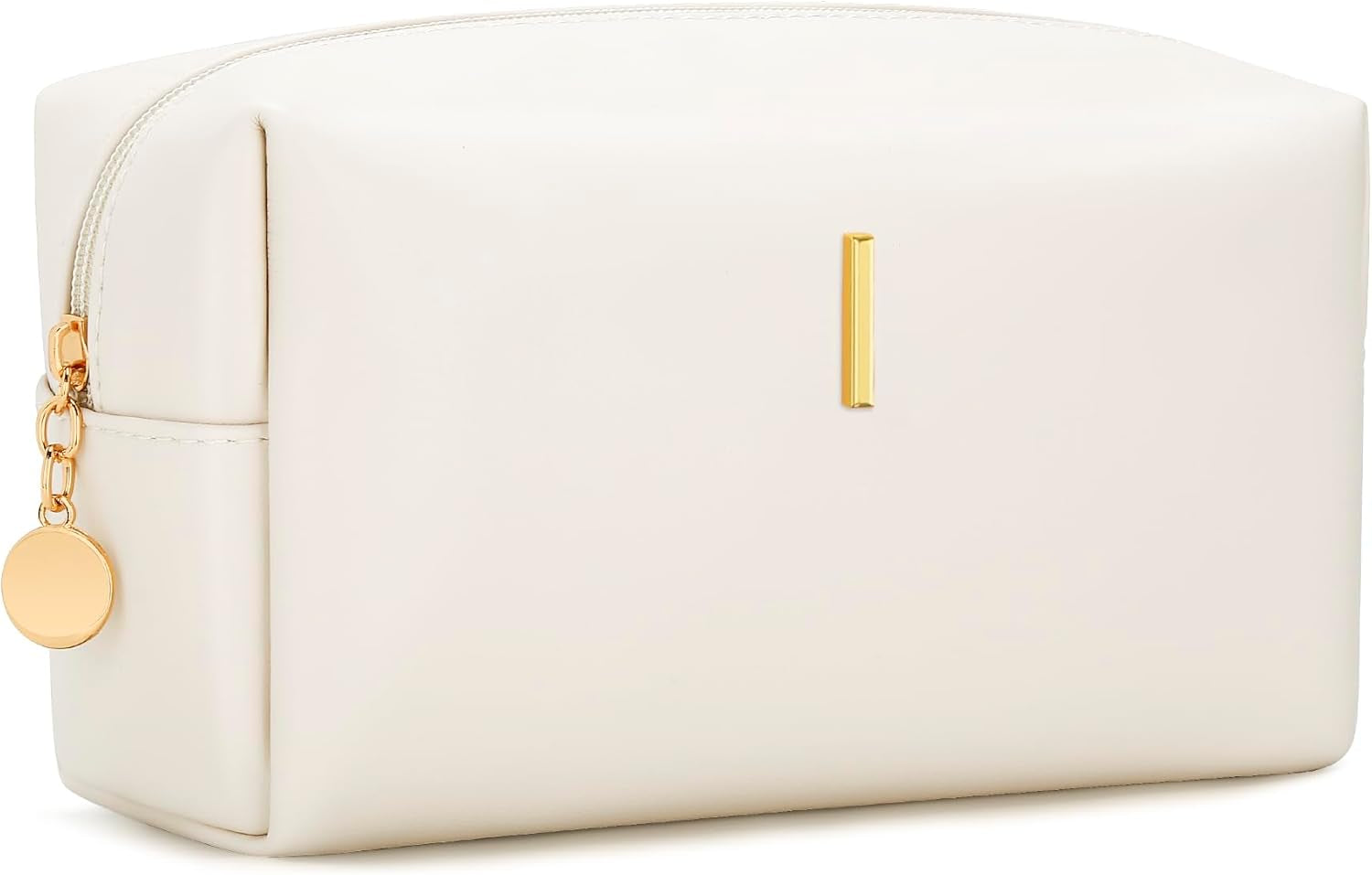 Gifts for Women Bridesmaid Gifts Personalized Initial Makeup Bag PU Leather Cosmetic Waterproof Travel Toiletry Bag (Beige A)