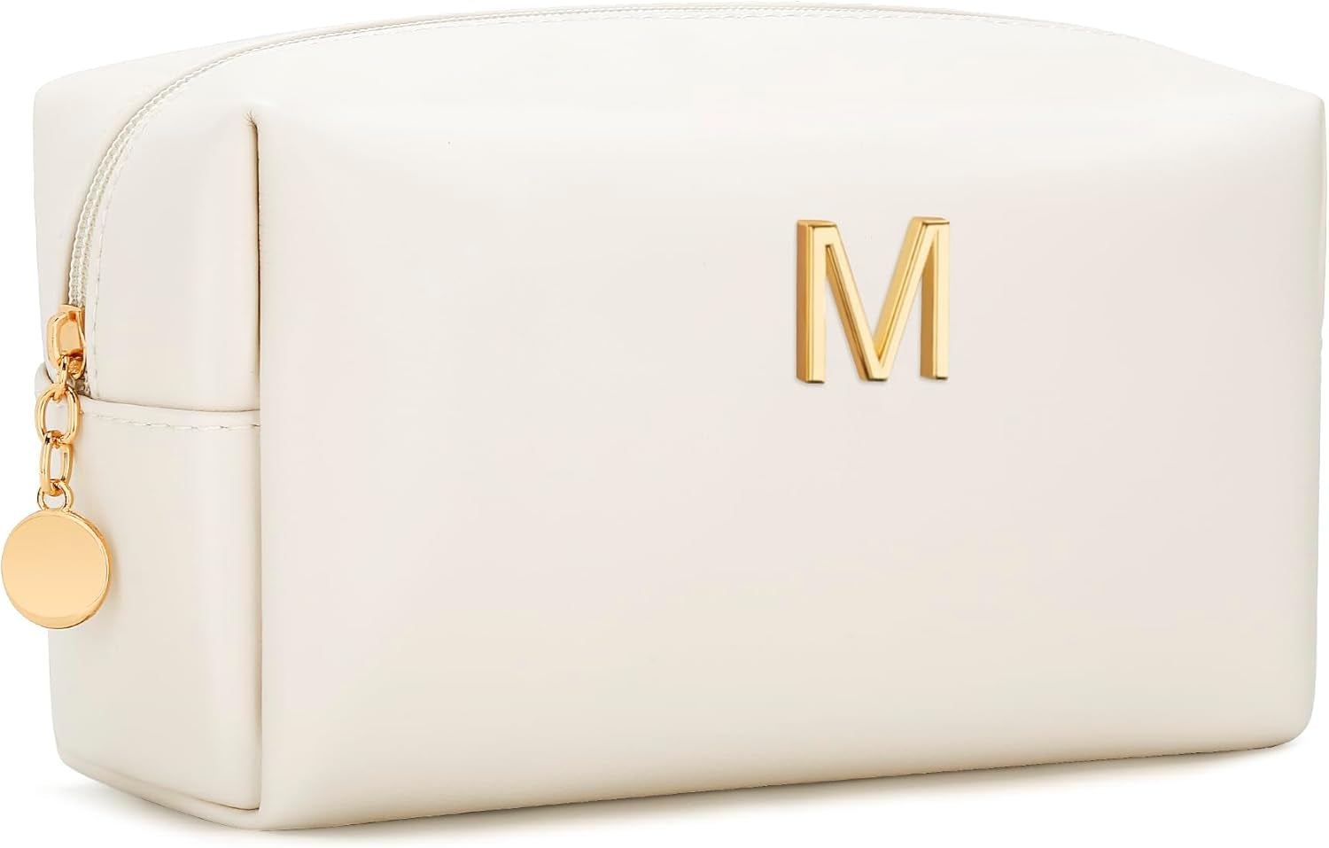 Gifts for Women Bridesmaid Gifts Personalized Initial Makeup Bag PU Leather Cosmetic Waterproof Travel Toiletry Bag (Beige A)