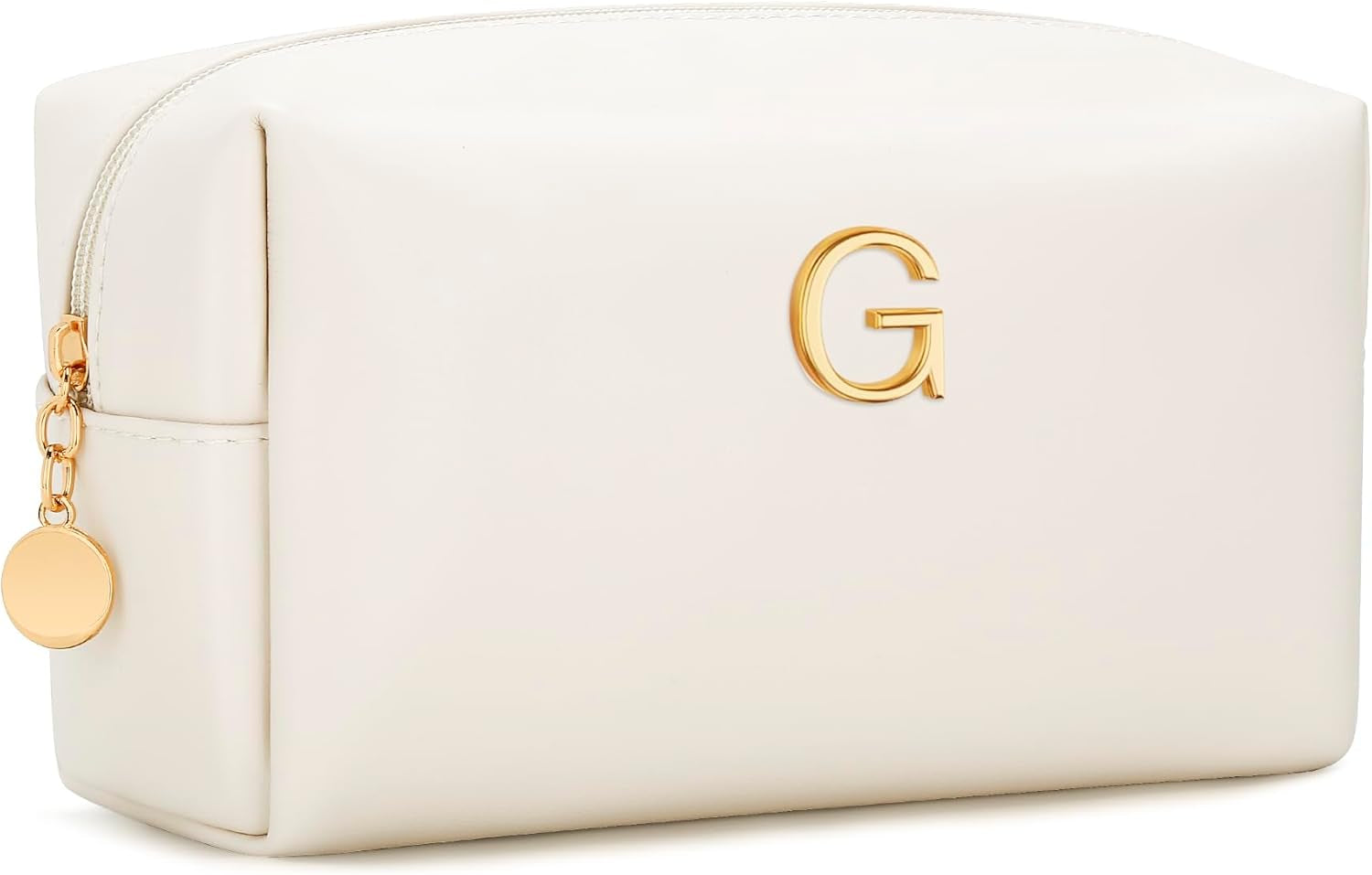 Gifts for Women Bridesmaid Gifts Personalized Initial Makeup Bag PU Leather Cosmetic Waterproof Travel Toiletry Bag (Beige A)