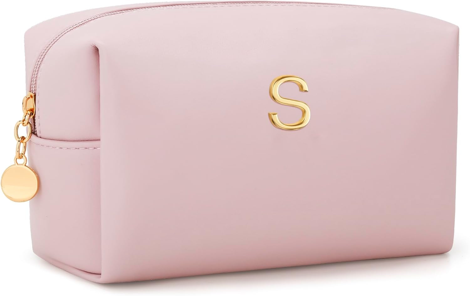 Gifts for Women Bridesmaid Gifts Personalized Initial Makeup Bag PU Leather Cosmetic Waterproof Travel Toiletry Bag (Beige A)