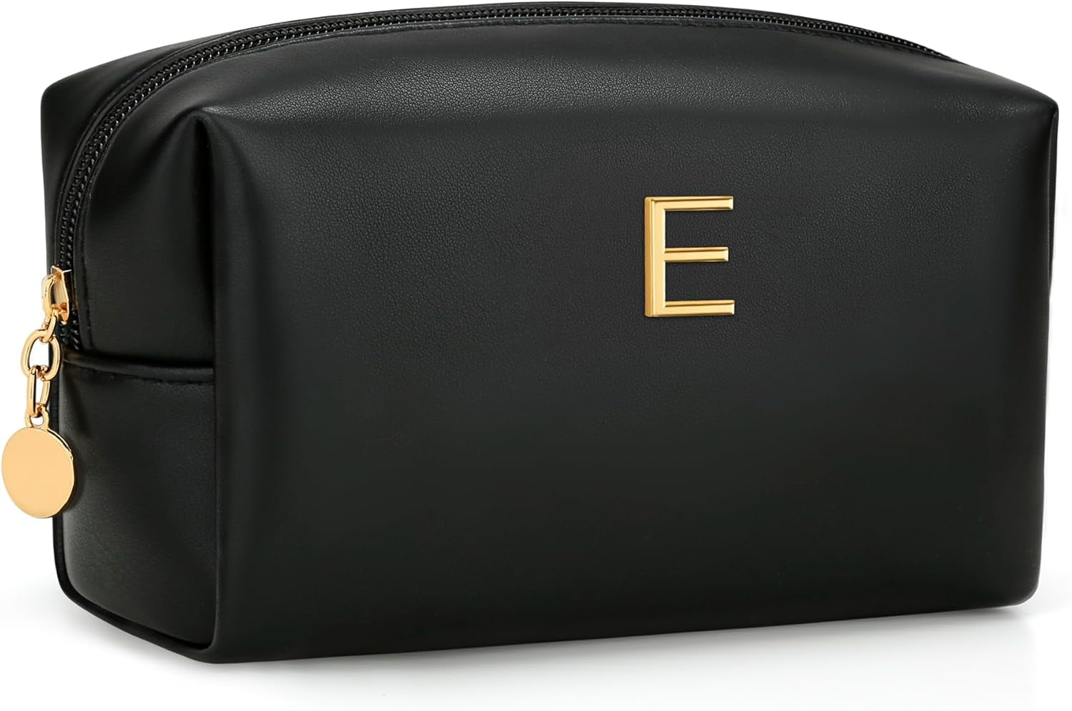 Gifts for Women Bridesmaid Gifts Personalized Initial Makeup Bag PU Leather Cosmetic Waterproof Travel Toiletry Bag (Beige A)