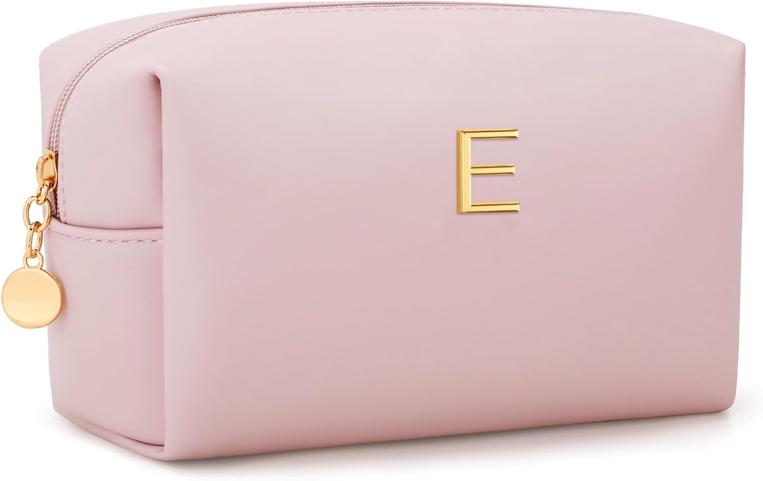 Gifts for Women Bridesmaid Gifts Personalized Initial Makeup Bag PU Leather Cosmetic Waterproof Travel Toiletry Bag (Beige A)