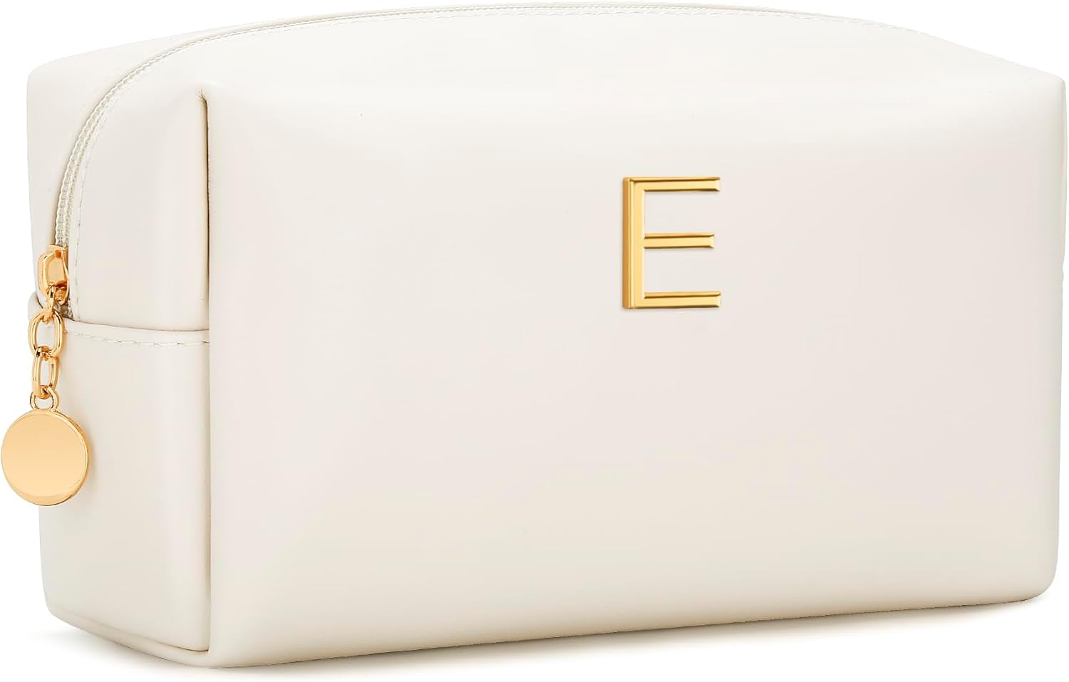 Gifts for Women Bridesmaid Gifts Personalized Initial Makeup Bag PU Leather Cosmetic Waterproof Travel Toiletry Bag (Beige A)